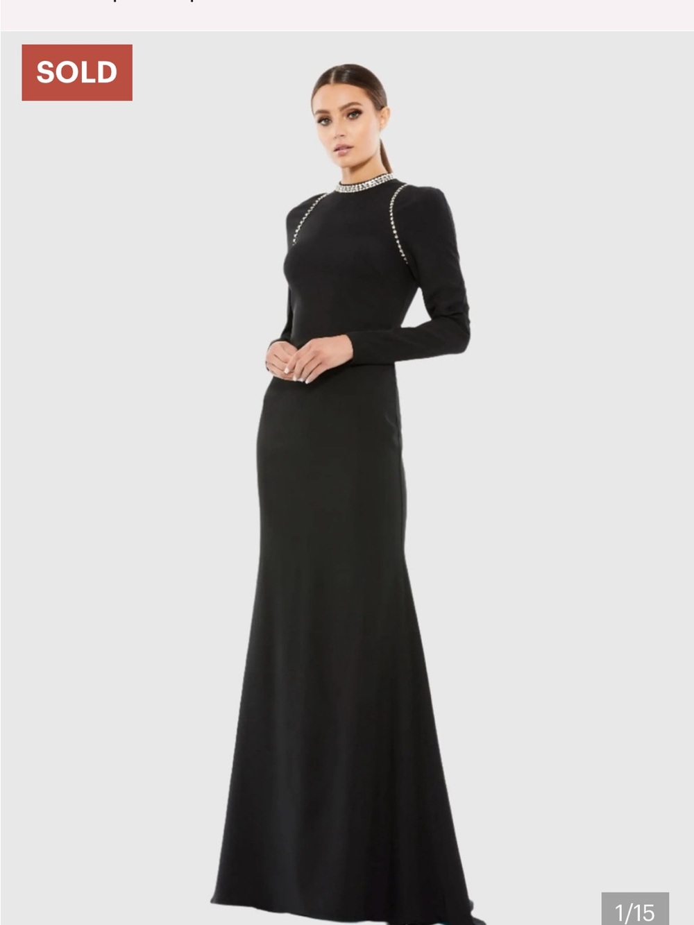 IEENA FOR MAC DUGGAL Black Raglan Long Sleeve High Neck Gown Size 12 Rhinestones
